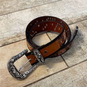 Brown Leather Belt with Silver Buckle